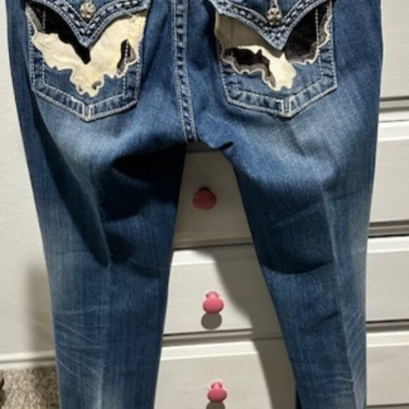 Women's Miss Me Jeans with black and white cow print pockets - Picture 3 of 3
